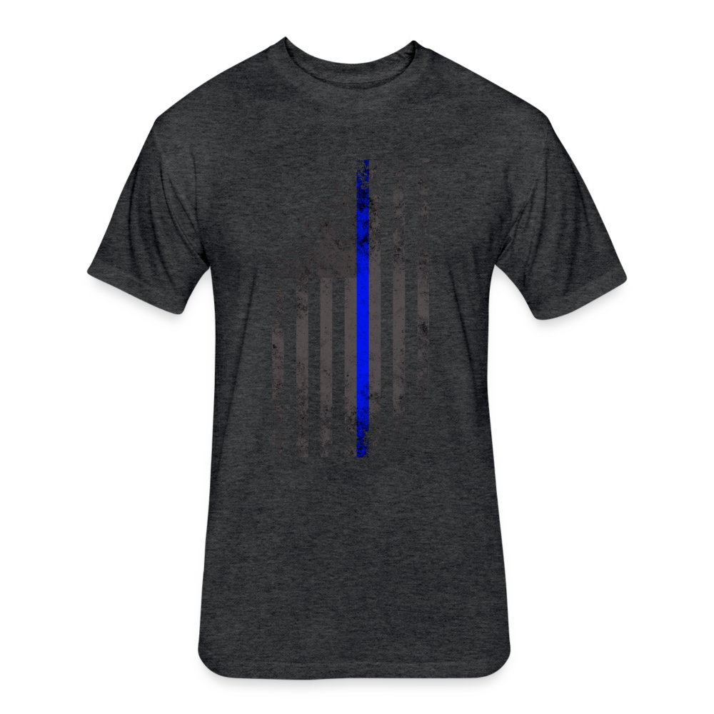 Unisex Poly/Cotton T-Shirt by Next Level - Thin Blue Line Distressed Vertical Flag - heather black