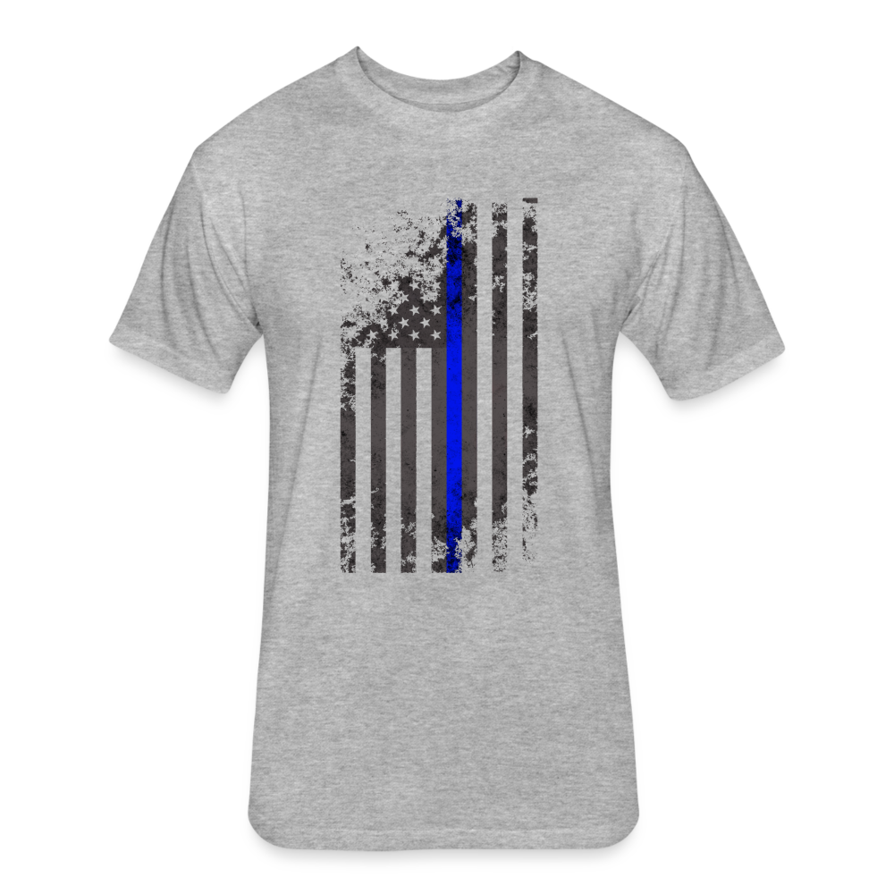 Unisex Poly/Cotton T-Shirt by Next Level - Thin Blue Line Distressed Vertical Flag - heather gray