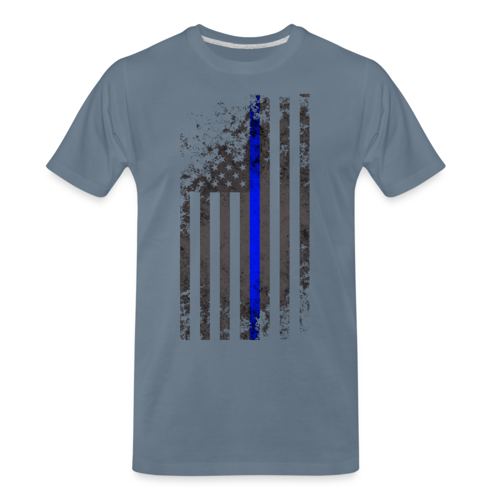 Men's Premium T-Shirt - Thin Blue Line Distressed Vertical Flag - steel blue
