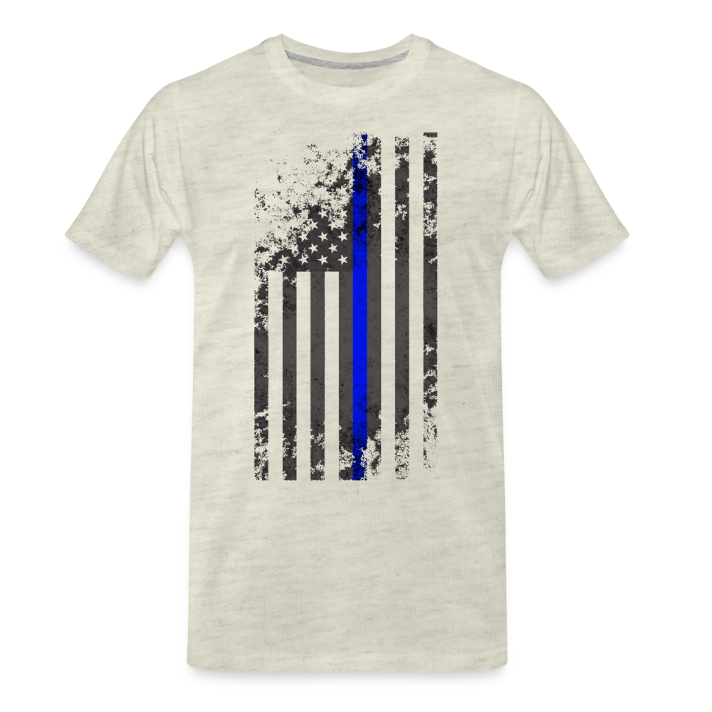 Men's Premium T-Shirt - Thin Blue Line Distressed Vertical Flag - heather oatmeal
