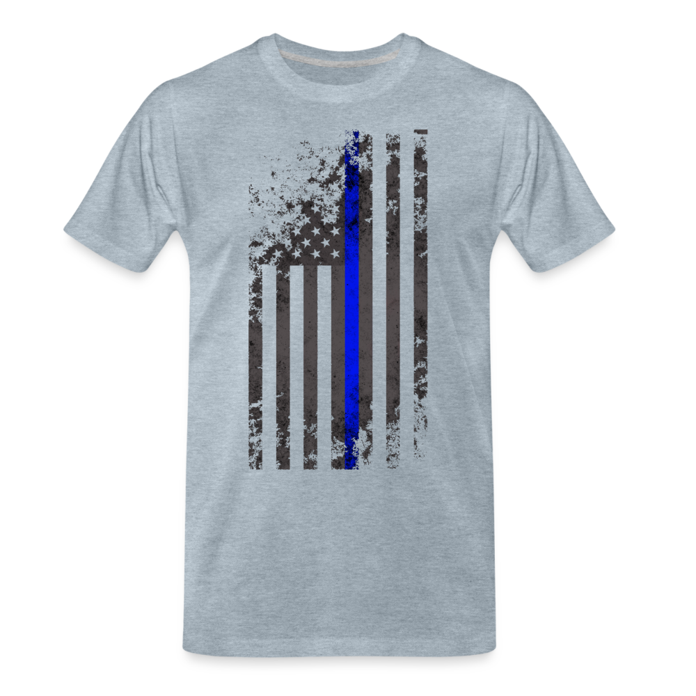 Men's Premium T-Shirt - Thin Blue Line Distressed Vertical Flag - heather ice blue