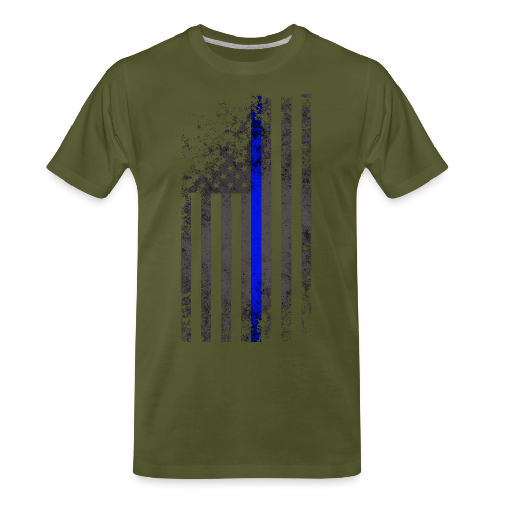 Men's Premium T-Shirt - Thin Blue Line Distressed Vertical Flag - olive green