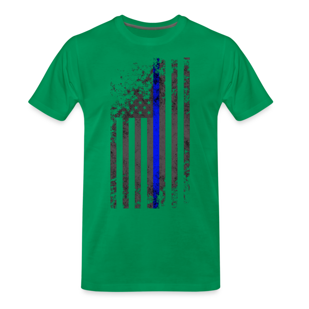 Men's Premium T-Shirt - Thin Blue Line Distressed Vertical Flag - kelly green