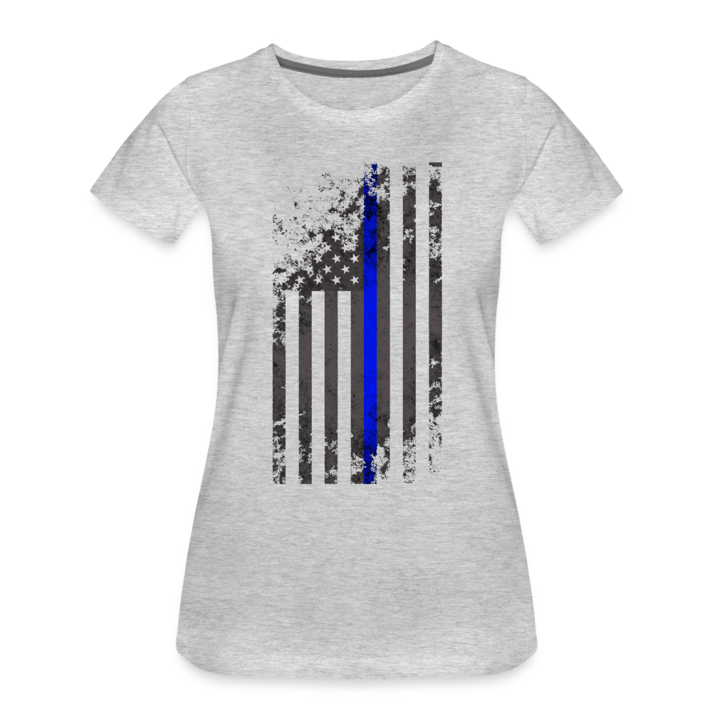 Women’s Premium T-Shirt - Thin Blue Line Distressed Vertical Flag - heather gray