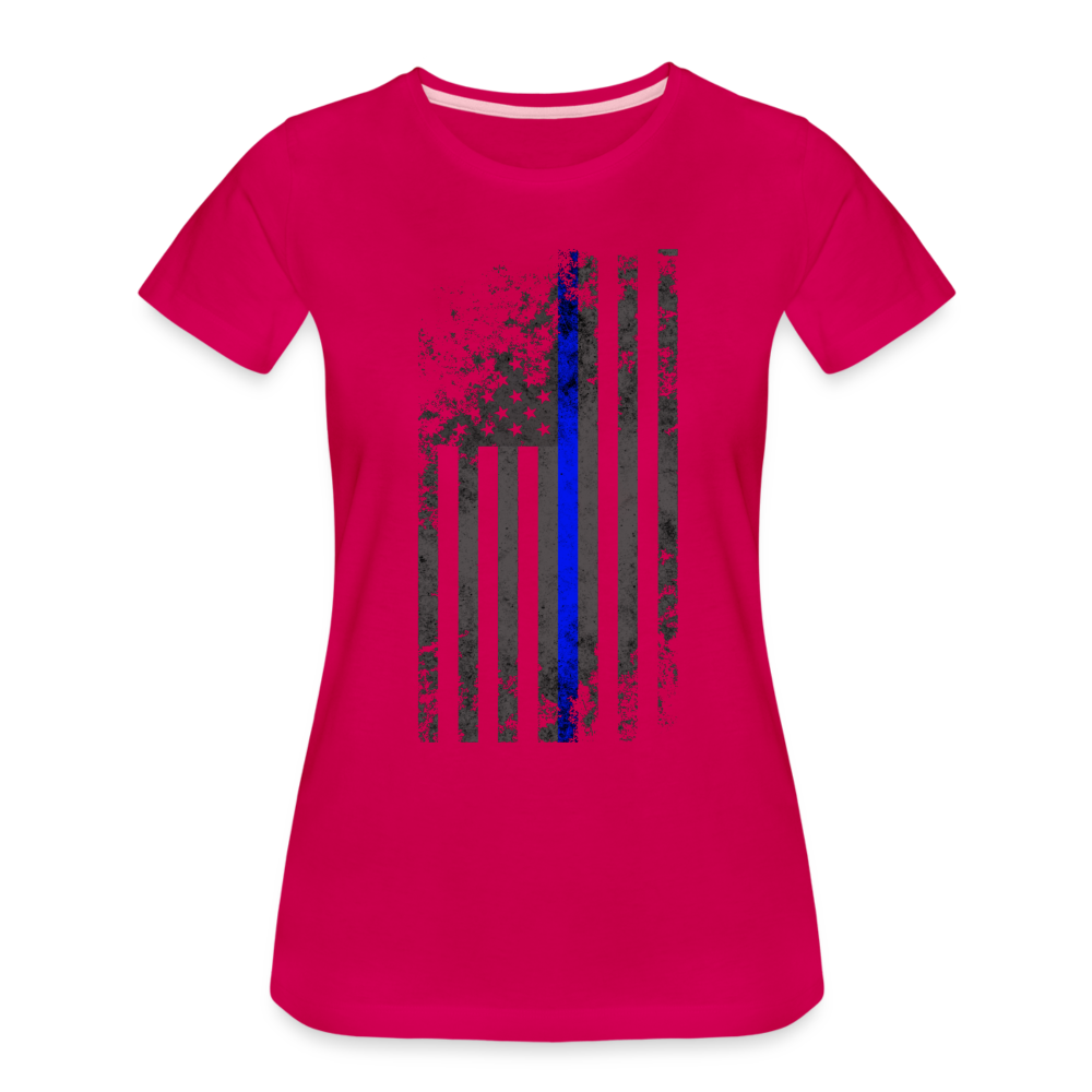 Women’s Premium T-Shirt - Thin Blue Line Distressed Vertical Flag - dark pink