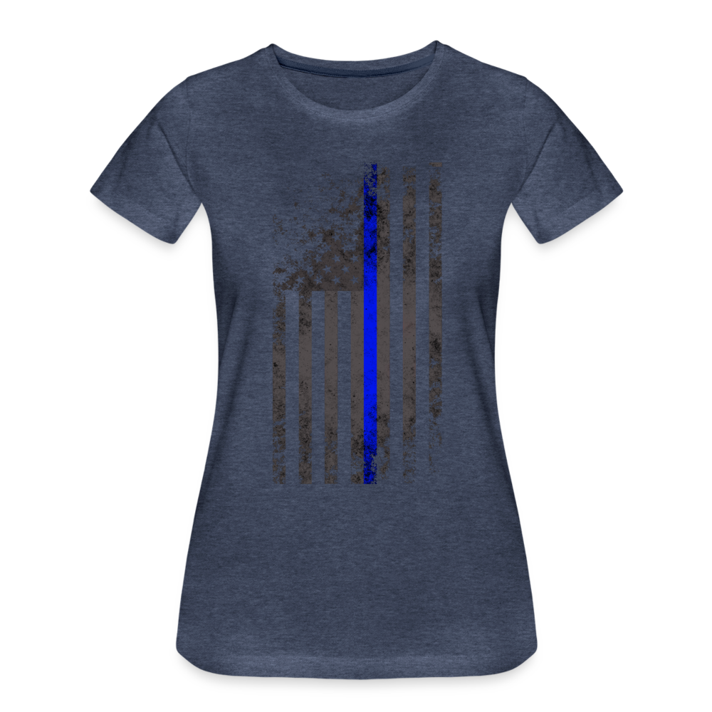 Women’s Premium T-Shirt - Thin Blue Line Distressed Vertical Flag - heather blue