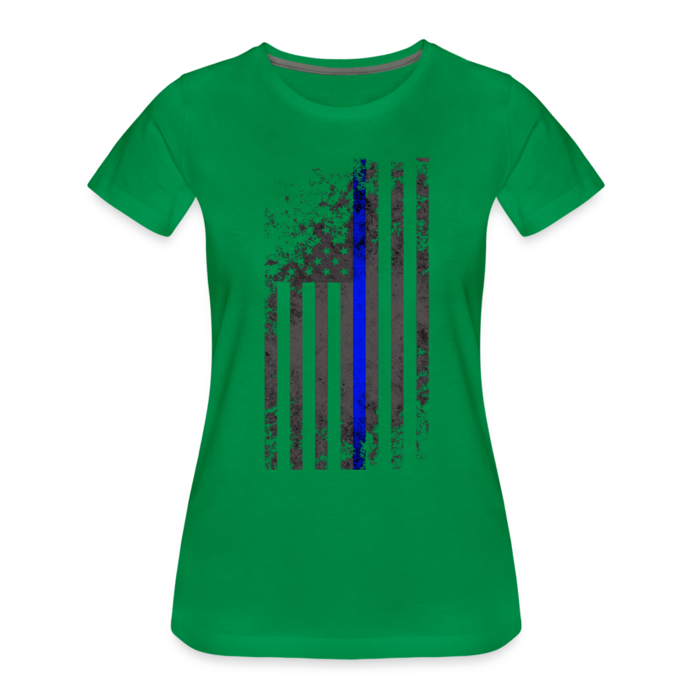 Women’s Premium T-Shirt - Thin Blue Line Distressed Vertical Flag - kelly green