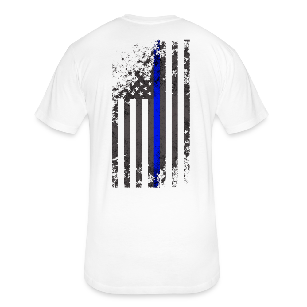Unisex Poly/Cotton T-Shirt by Next Level - Thin Blue Line Distressed Vertical Flag - white