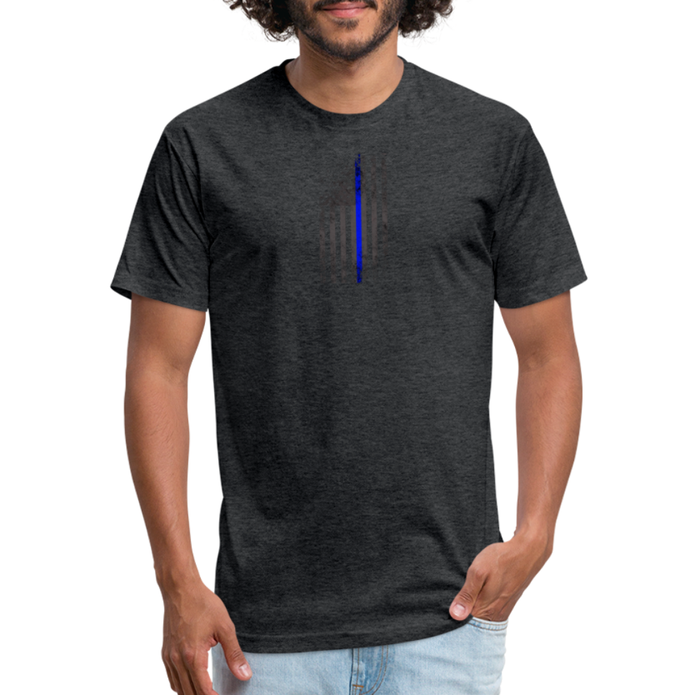Unisex Poly/Cotton T-Shirt by Next Level - Thin Blue Line Distressed Vertical Flag - heather black