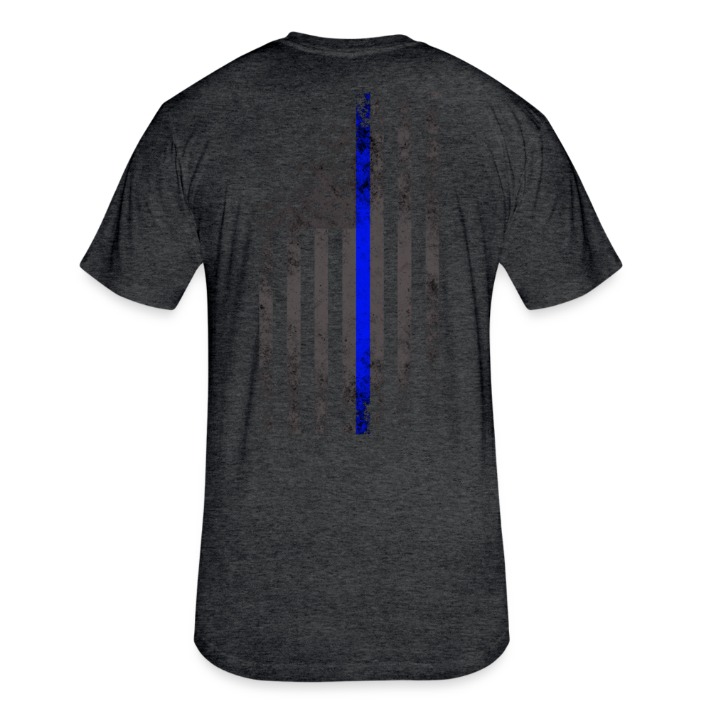Unisex Poly/Cotton T-Shirt by Next Level - Thin Blue Line Distressed Vertical Flag - heather black