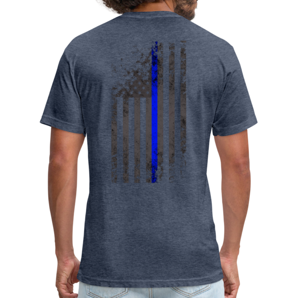 Unisex Poly/Cotton T-Shirt by Next Level - Thin Blue Line Distressed Vertical Flag - heather navy