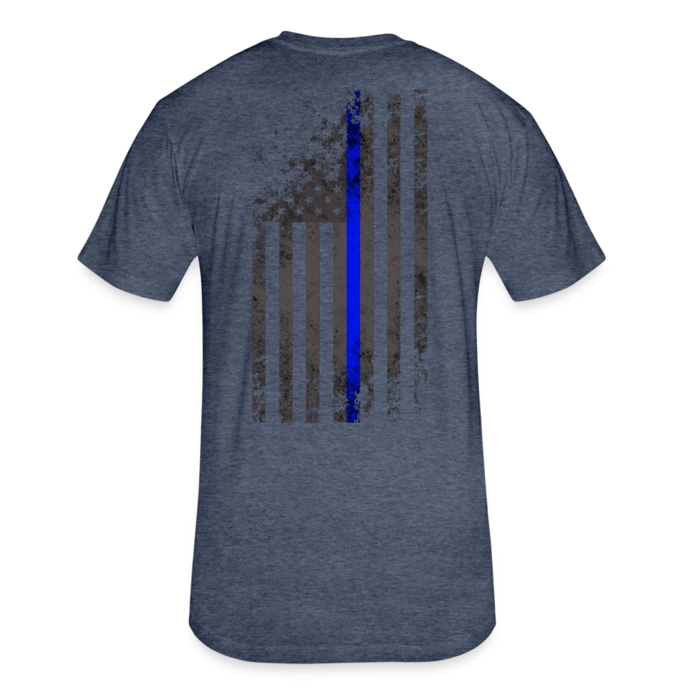 Unisex Poly/Cotton T-Shirt by Next Level - Thin Blue Line Distressed Vertical Flag - heather navy