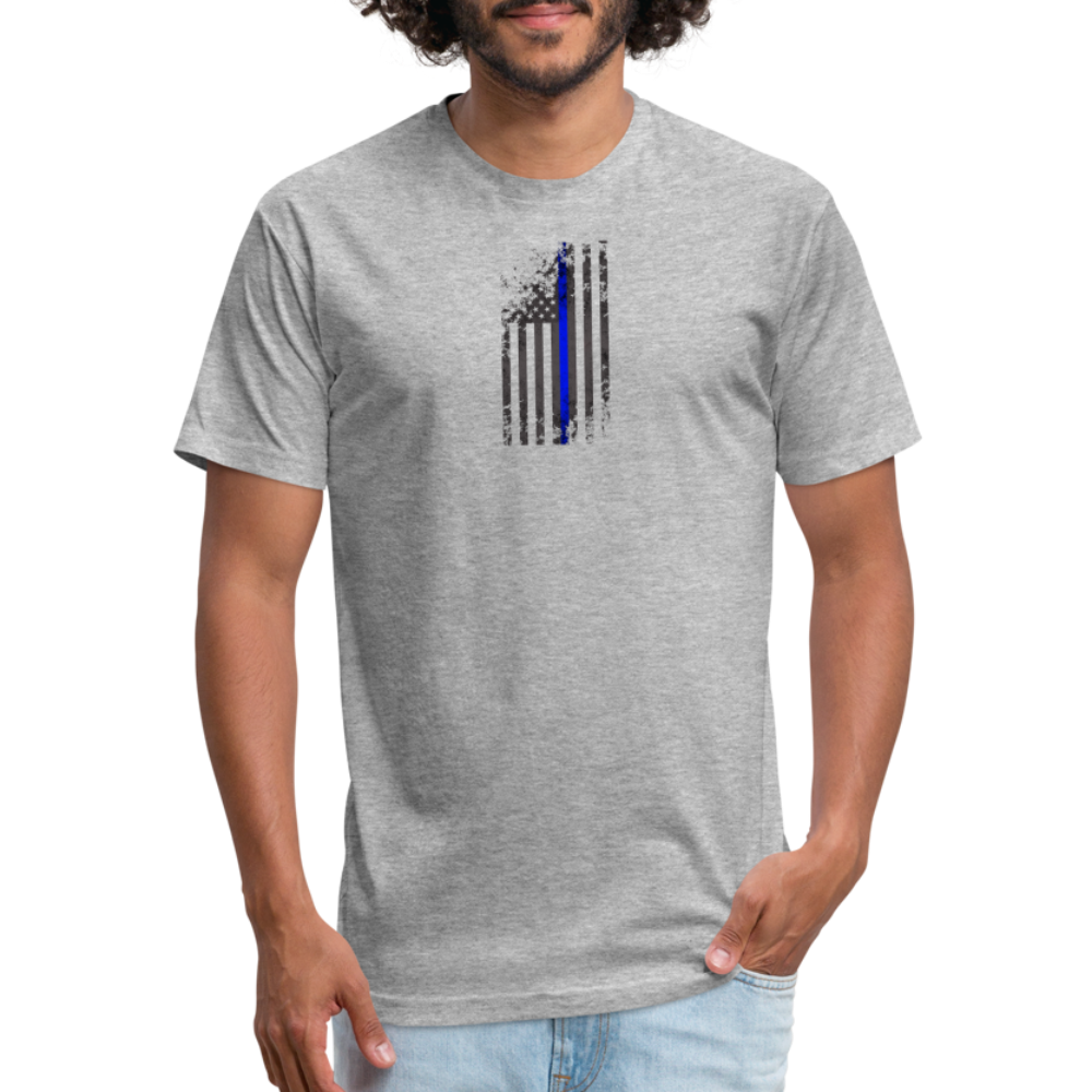 Unisex Poly/Cotton T-Shirt by Next Level - Thin Blue Line Distressed Vertical Flag - heather gray
