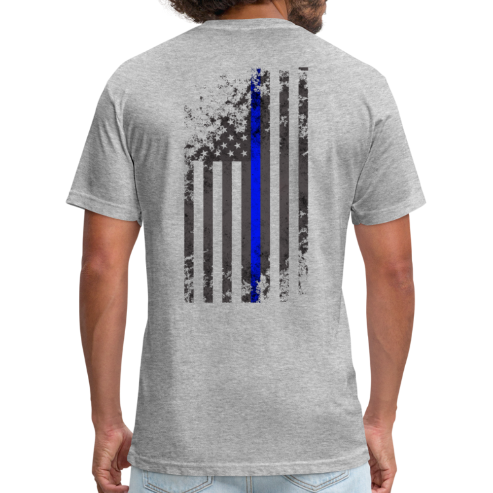 Unisex Poly/Cotton T-Shirt by Next Level - Thin Blue Line Distressed Vertical Flag - heather gray