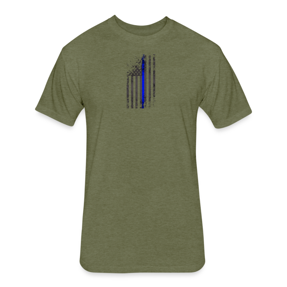 Unisex Poly/Cotton T-Shirt by Next Level - Thin Blue Line Distressed Vertical Flag - heather military green
