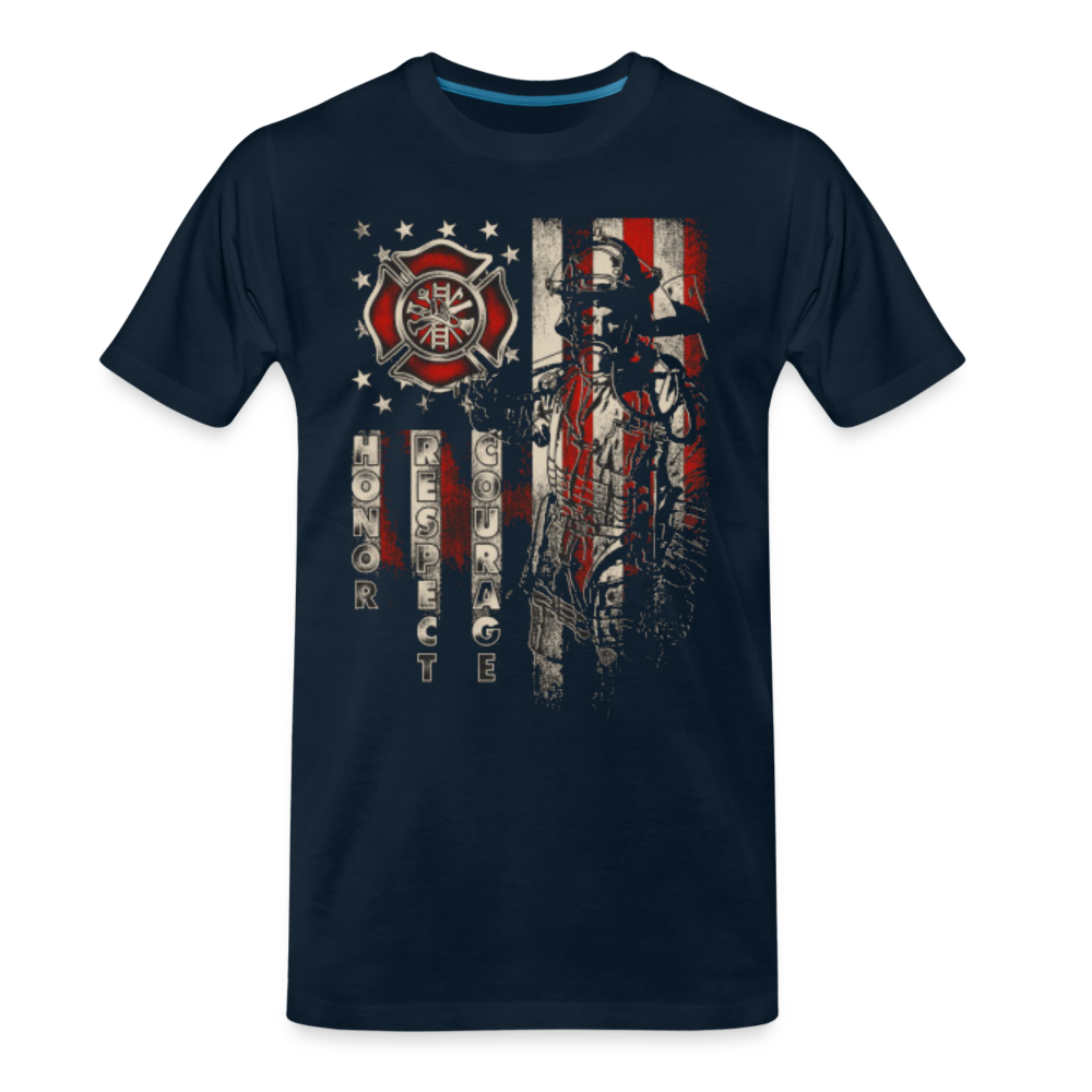 Men's Premium T-Shirt - Firefighter Distressed Flag - deep navy