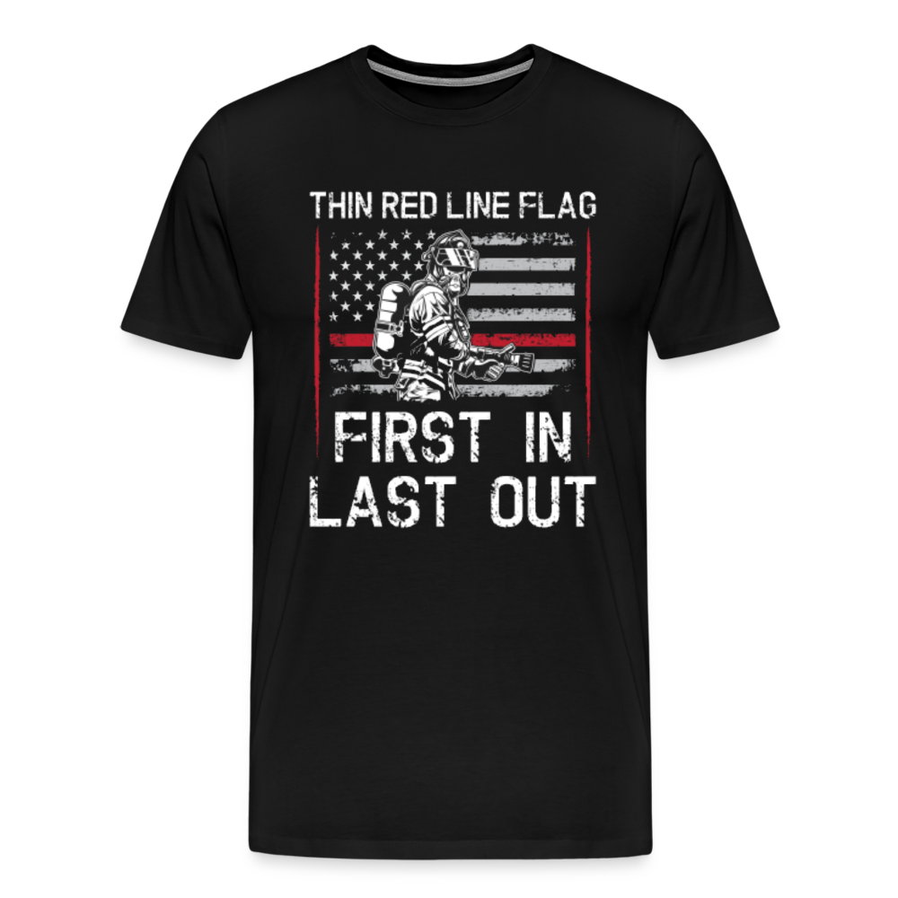 Men's Premium T-Shirt - Thin Red Line Flag - First In - black