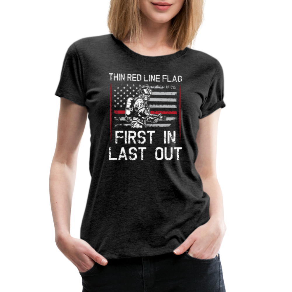 Women’s Premium T-Shirt - Thin Red Line Flag - First In - charcoal grey