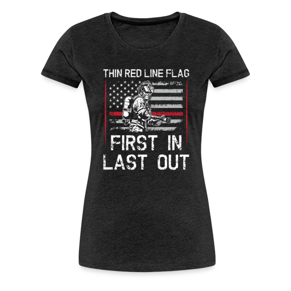 Women’s Premium T-Shirt - Thin Red Line Flag - First In - charcoal grey