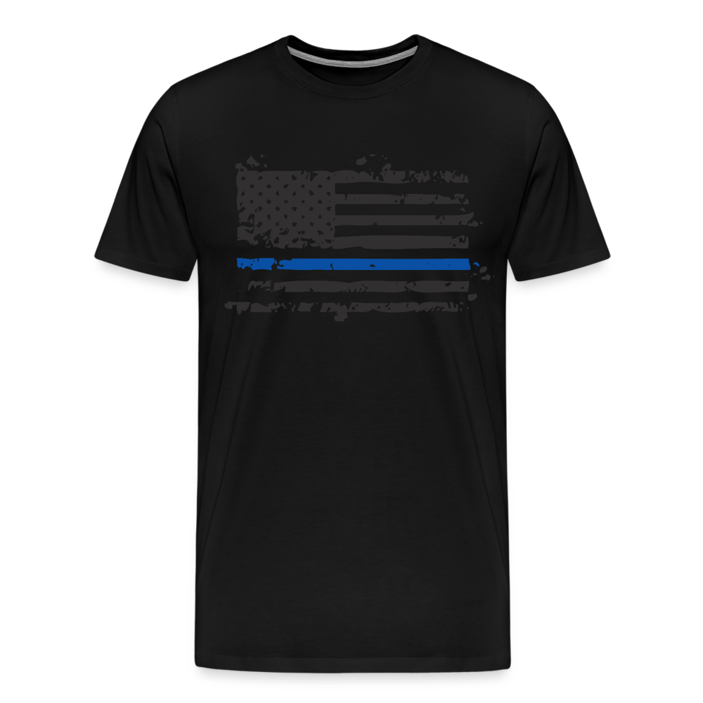 Men's Premium T-Shirt - Distressed Blue Line Flag - black