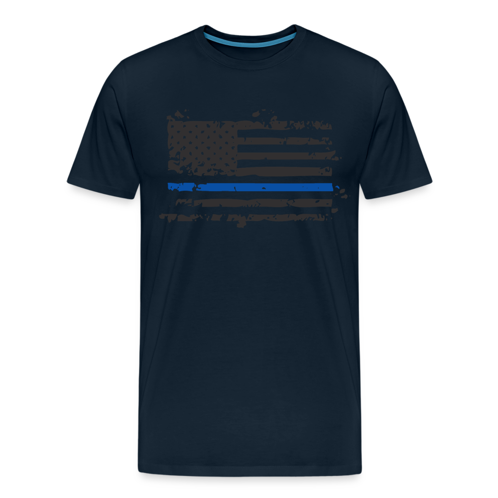 Men's Premium T-Shirt - Distressed Blue Line Flag - deep navy