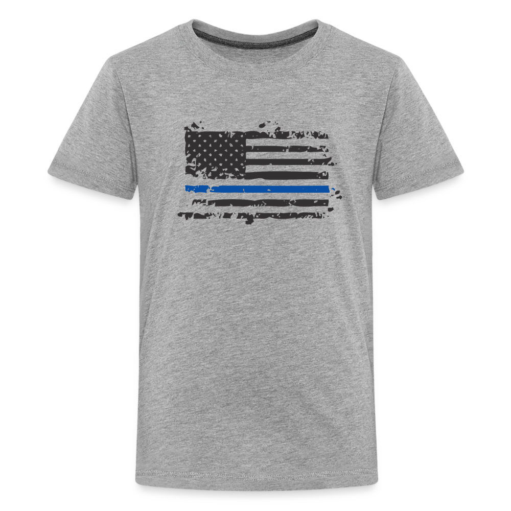 Kids' Premium T-Shirt - Distressed Blue Line Flag - heather gray