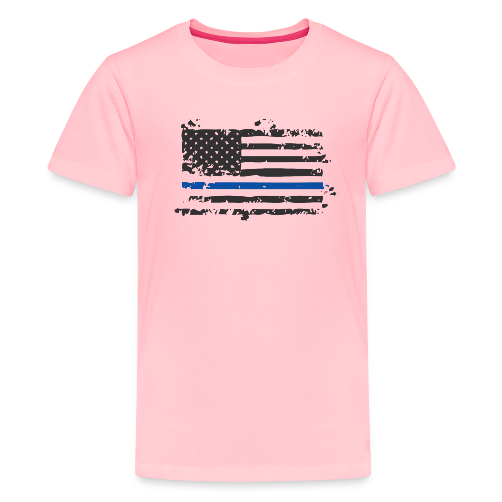 Kids' Premium T-Shirt - Distressed Blue Line Flag - pink