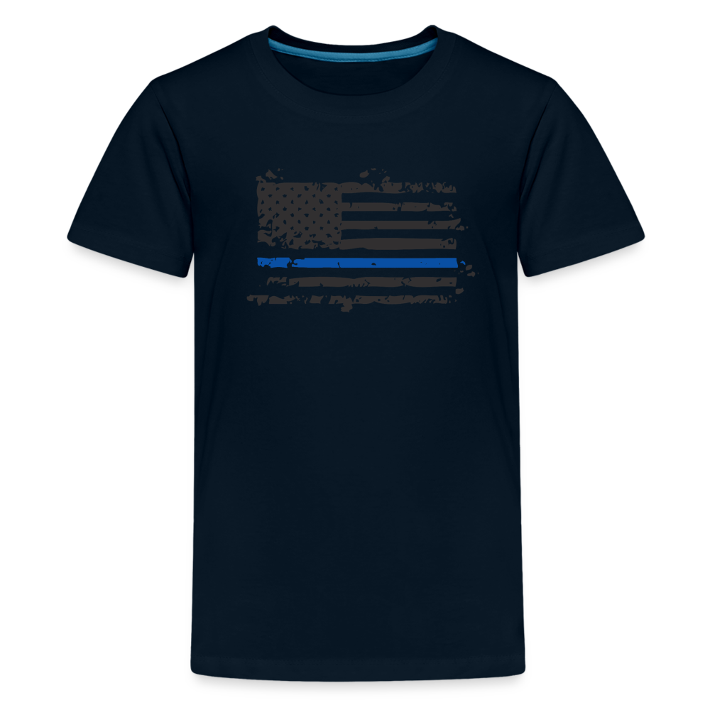 Kids' Premium T-Shirt - Distressed Blue Line Flag - deep navy