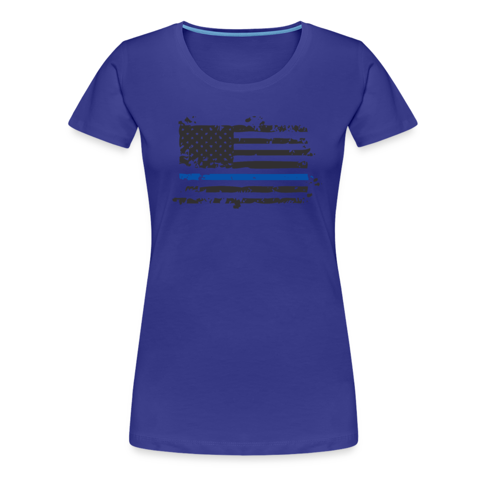 Women’s Premium T-Shirt - Distressed Blue Line Flag - royal blue