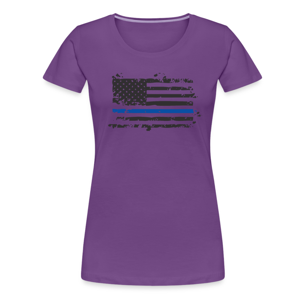 Women’s Premium T-Shirt - Distressed Blue Line Flag - purple