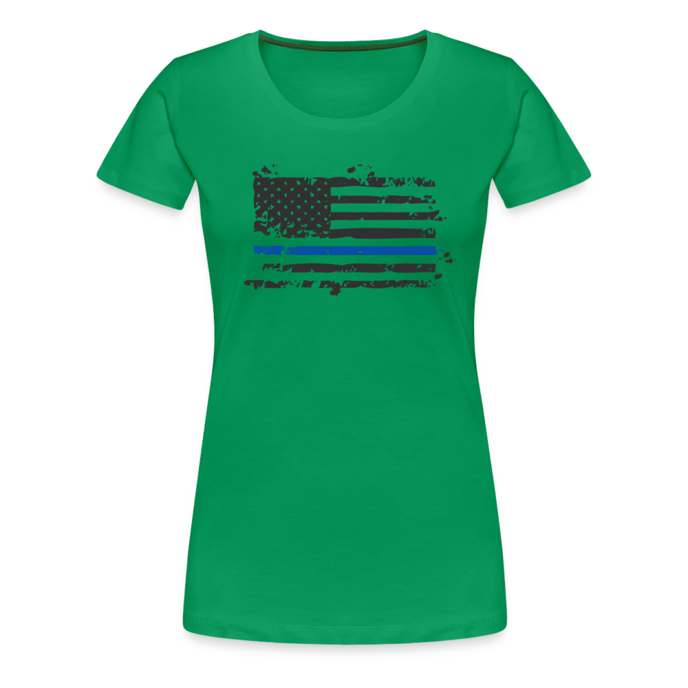 Women’s Premium T-Shirt - Distressed Blue Line Flag - kelly green