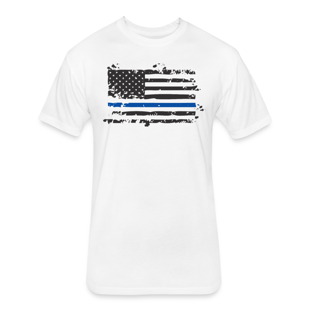 Unisex Poly/Cotton T-Shirt by Next Level - Distressed Blue Line Flag - white