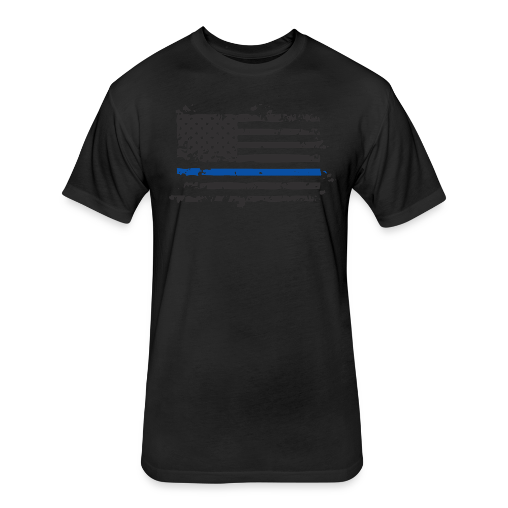Unisex Poly/Cotton T-Shirt by Next Level - Distressed Blue Line Flag - black