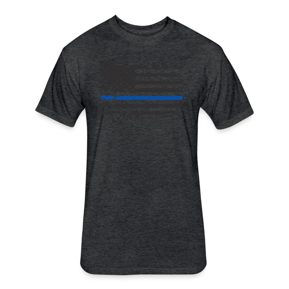 Unisex Poly/Cotton T-Shirt by Next Level - Distressed Blue Line Flag - heather black