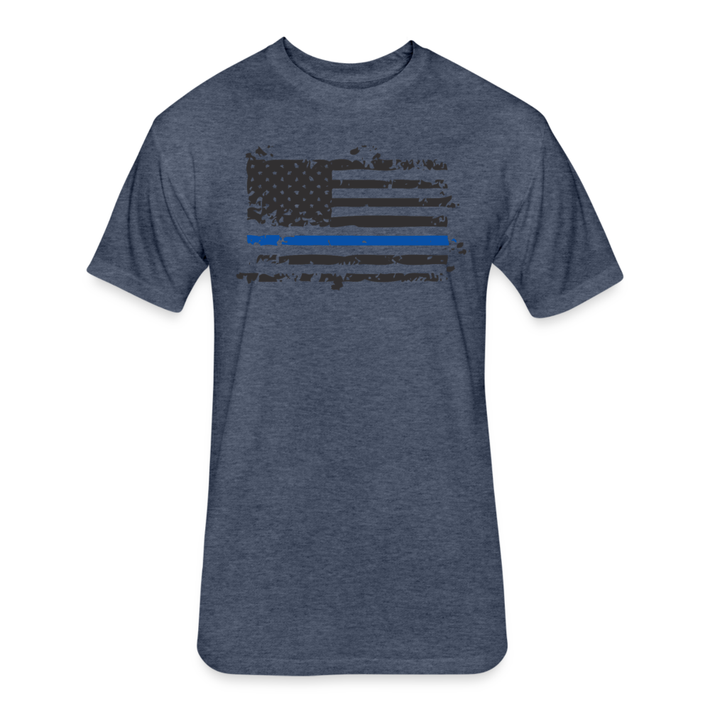 Unisex Poly/Cotton T-Shirt by Next Level - Distressed Blue Line Flag - heather navy