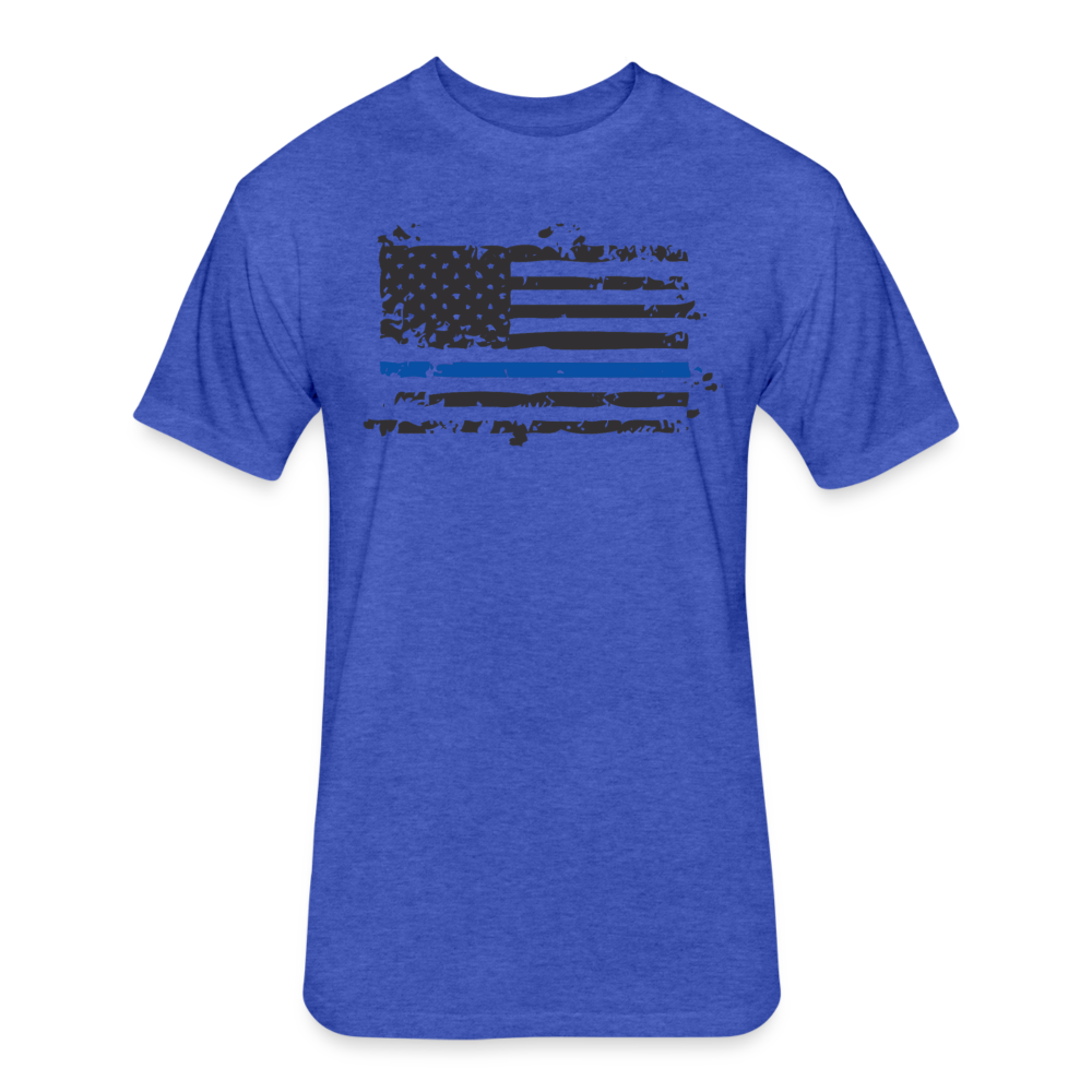 Unisex Poly/Cotton T-Shirt by Next Level - Distressed Blue Line Flag - heather royal
