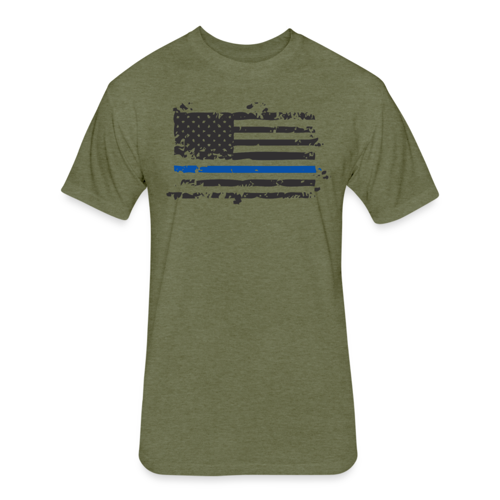 Unisex Poly/Cotton T-Shirt by Next Level - Distressed Blue Line Flag - heather military green