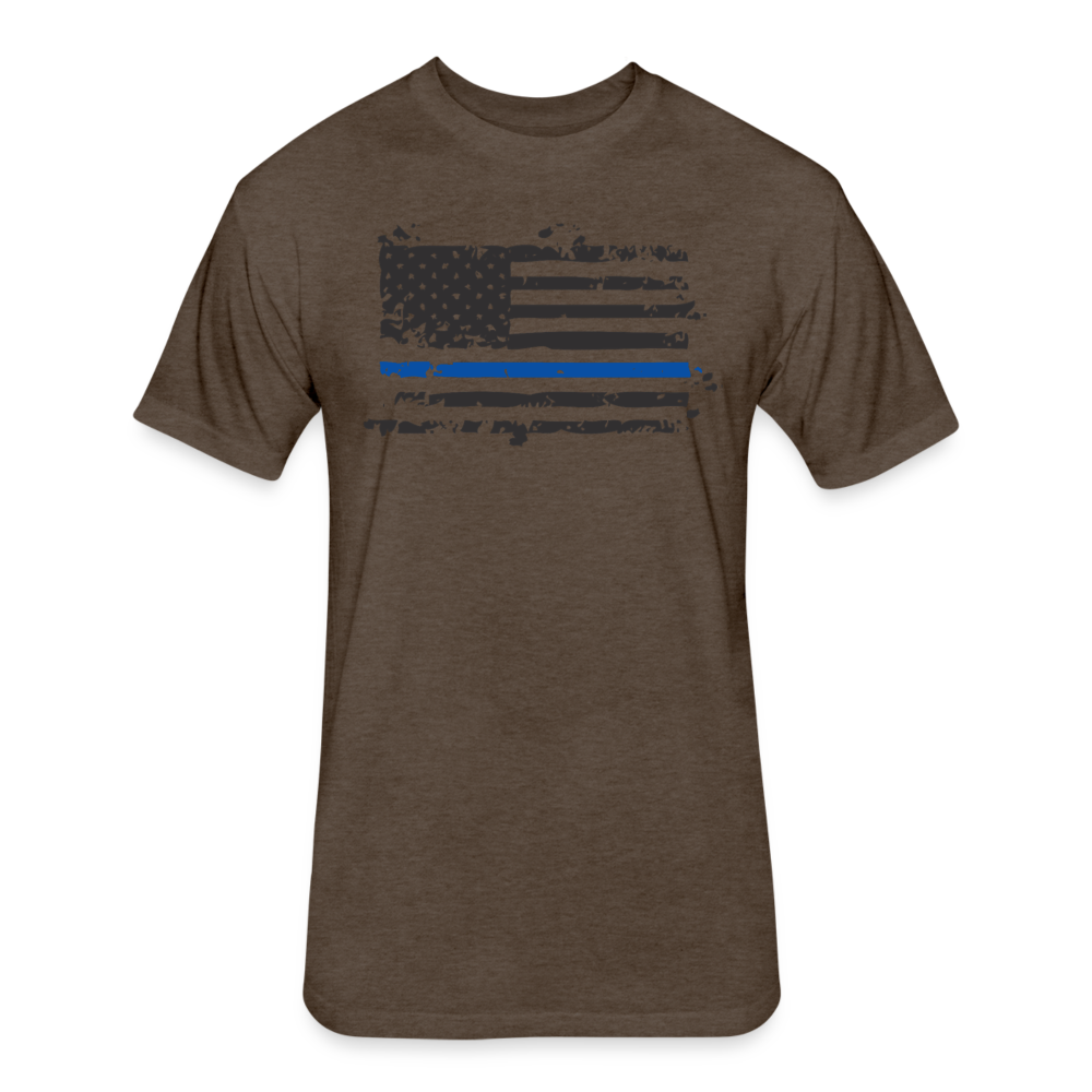 Unisex Poly/Cotton T-Shirt by Next Level - Distressed Blue Line Flag - heather espresso