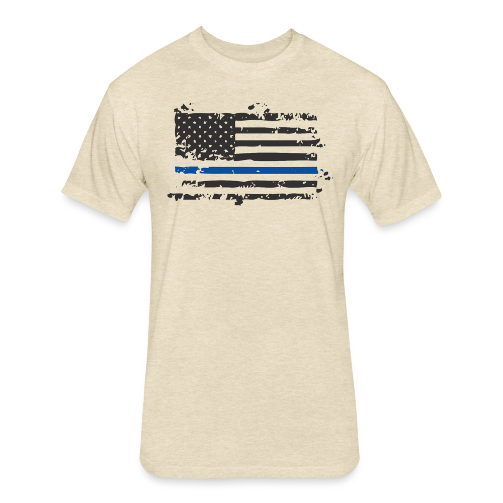 Unisex Poly/Cotton T-Shirt by Next Level - Distressed Blue Line Flag - heather cream