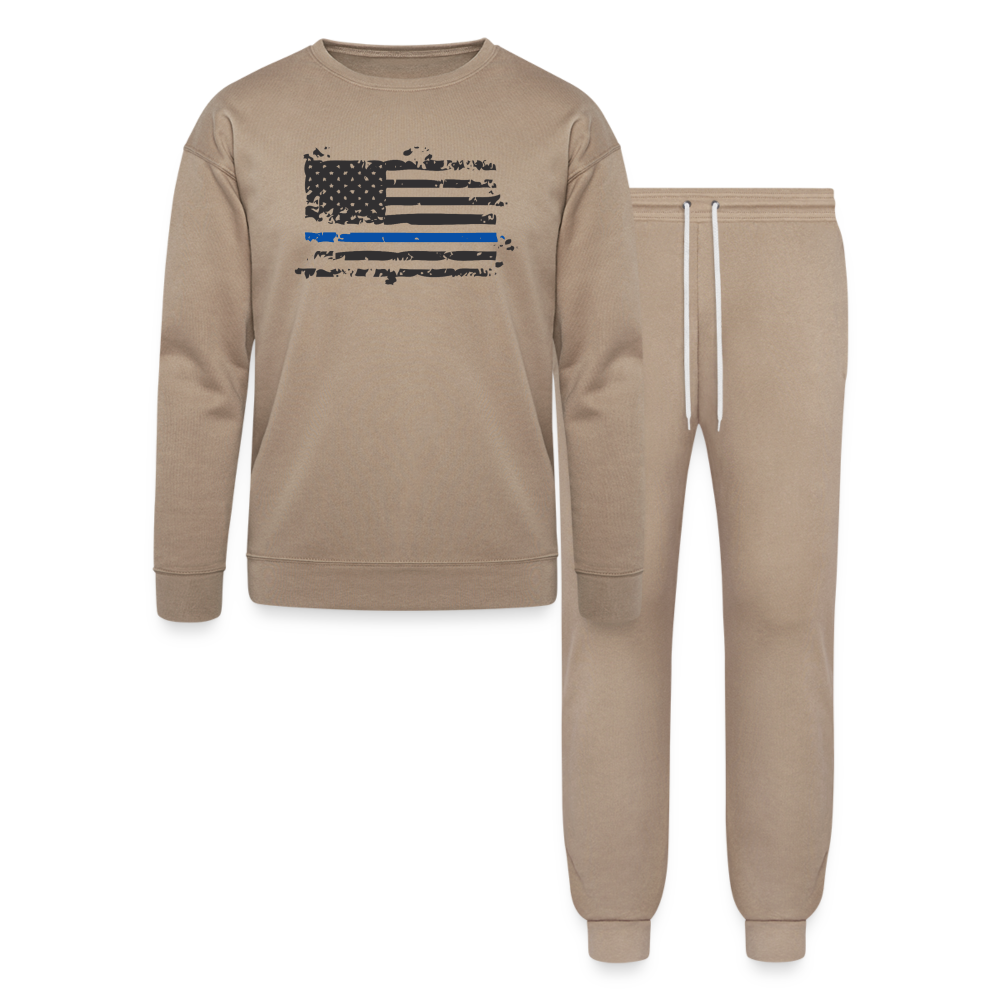 Lounge Wear Set by Bella + Canvas - Distressed Blue Line Flag - tan