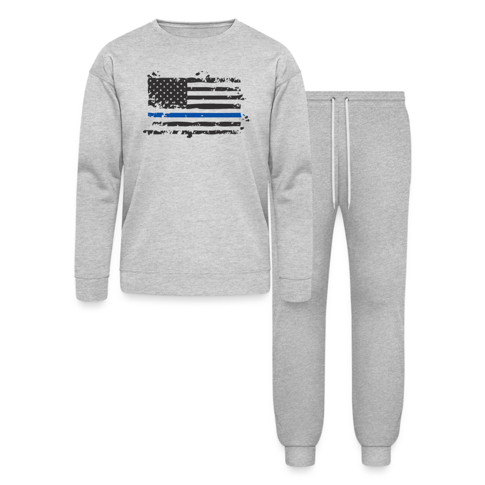 Lounge Wear Set by Bella + Canvas - Distressed Blue Line Flag - heather gray