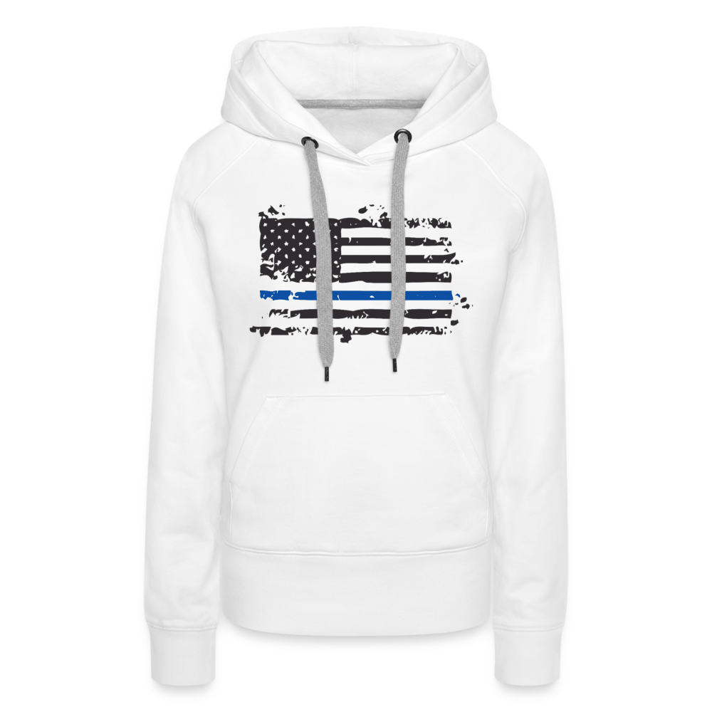 Women’s Premium Hoodie - Distressed Blue Line Flag - white