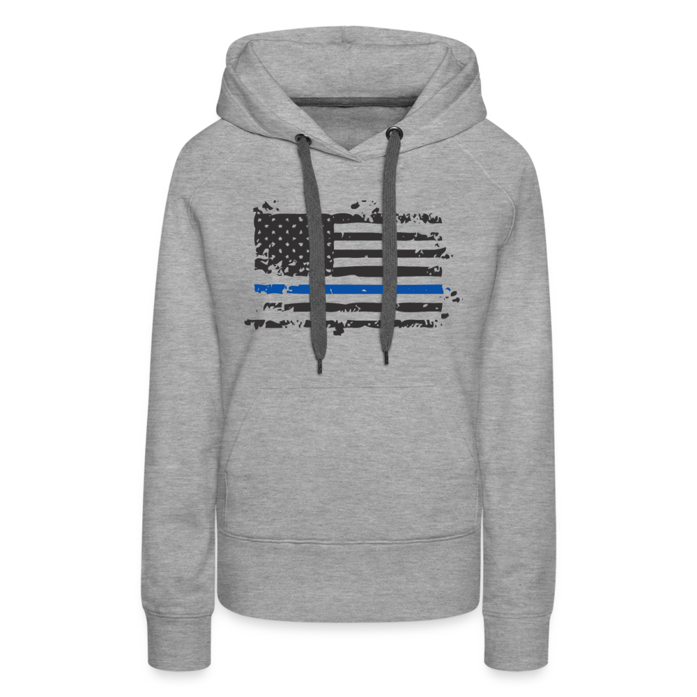 Women’s Premium Hoodie - Distressed Blue Line Flag - heather grey