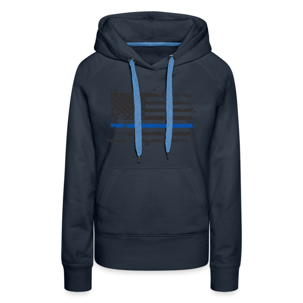 Women’s Premium Hoodie - Distressed Blue Line Flag - navy