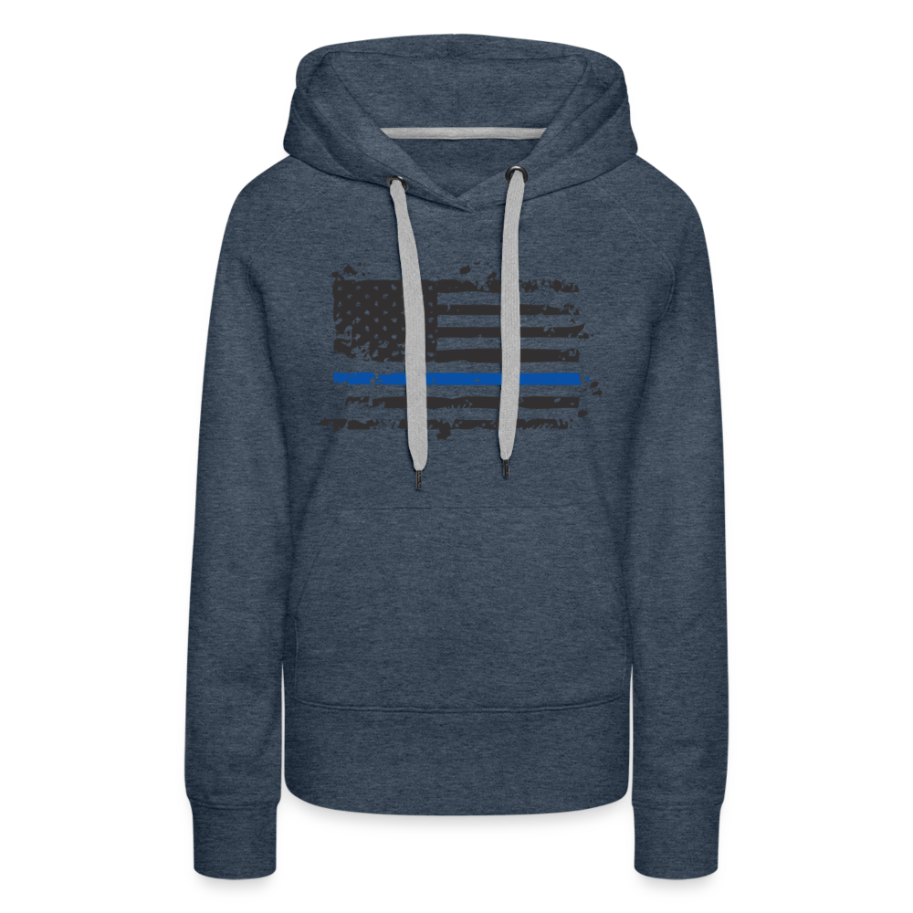 Women’s Premium Hoodie - Distressed Blue Line Flag - heather denim