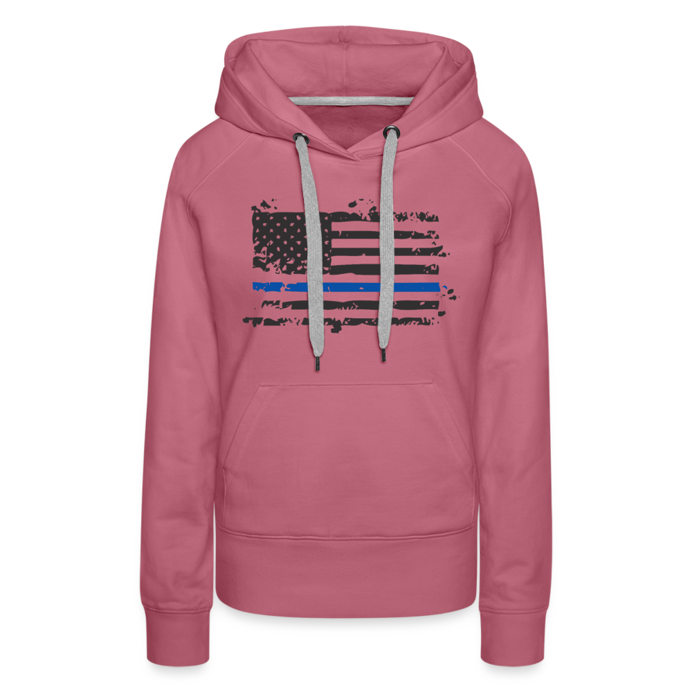 Women’s Premium Hoodie - Distressed Blue Line Flag - mauve