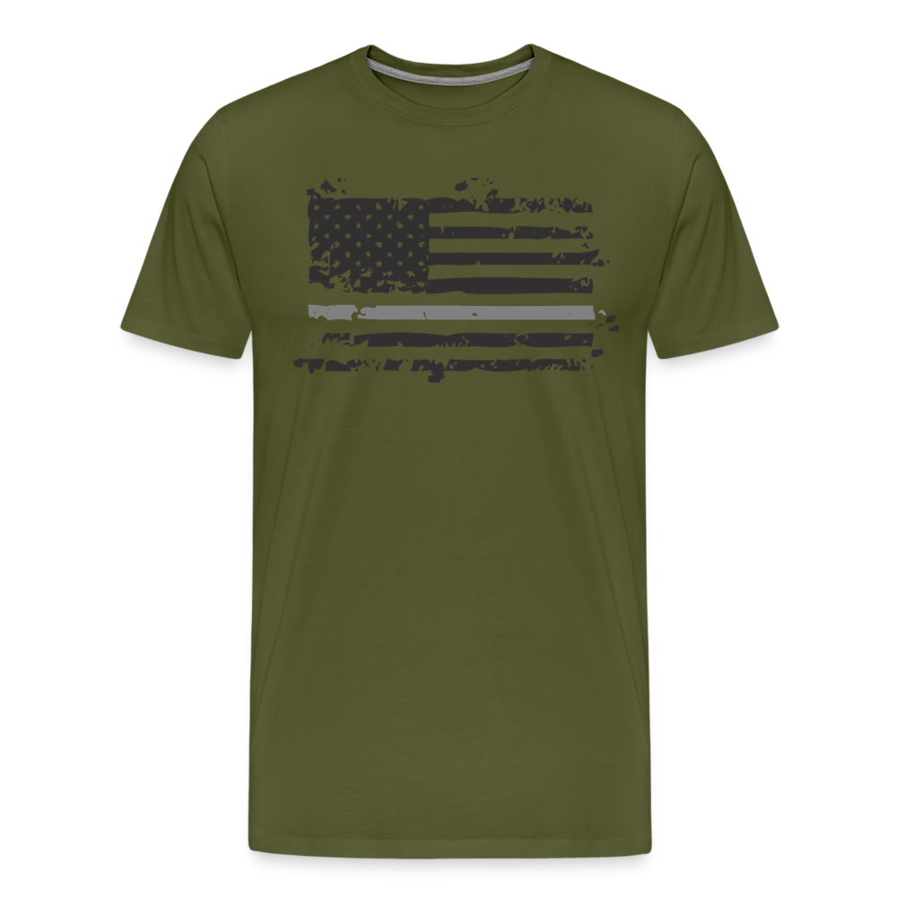 Men's Premium T-Shirt - Distressed Silver Line Flag - olive green