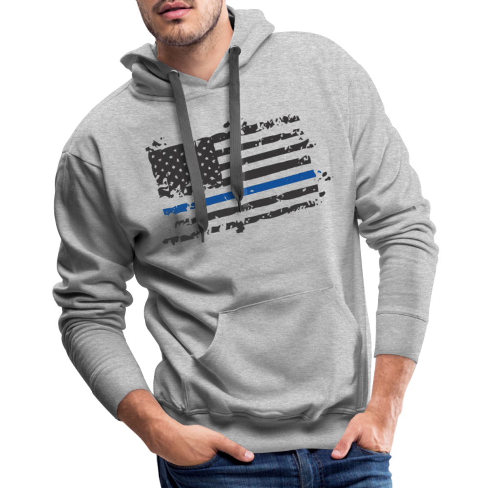 Men’s Premium Hoodie - Distressed Blue Line Flag - heather grey