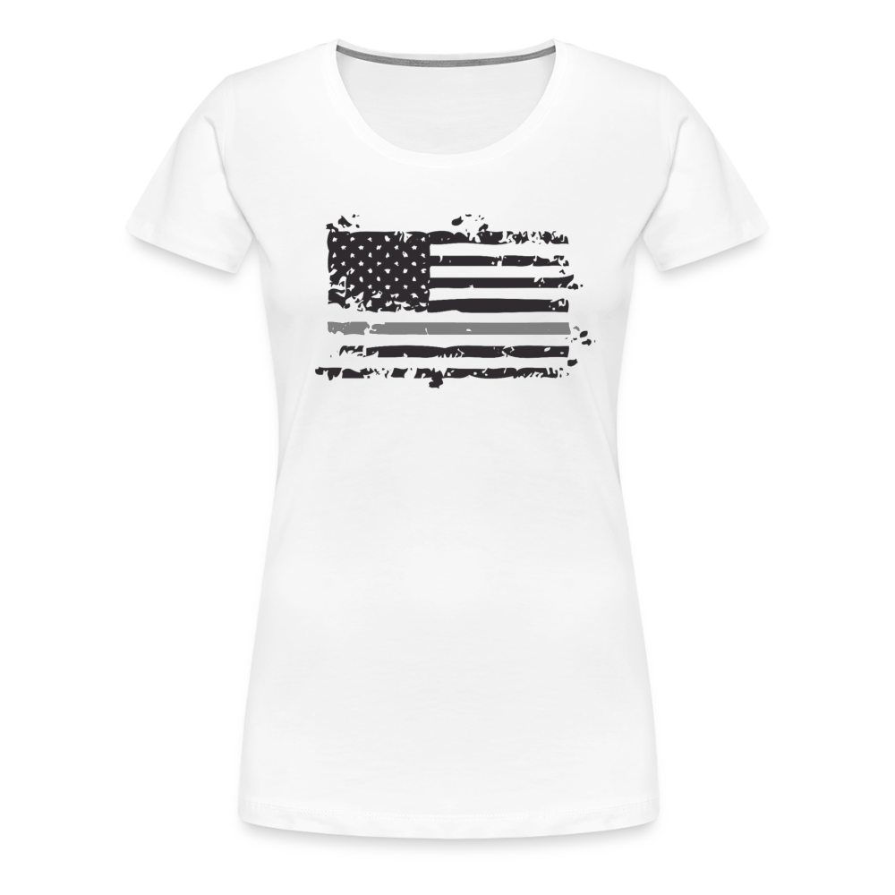 Women’s Premium T-Shirt - Distressed Silver Line Flag - white