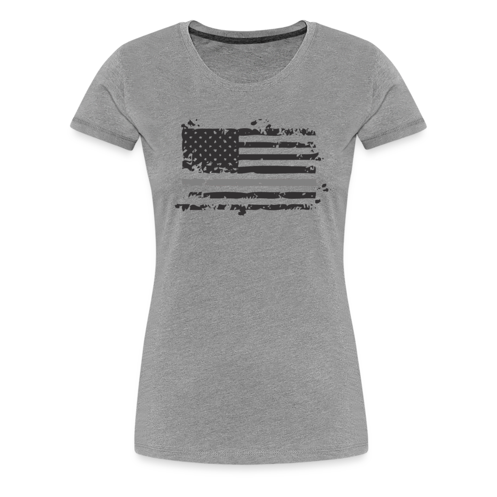 Women’s Premium T-Shirt - Distressed Silver Line Flag - heather gray